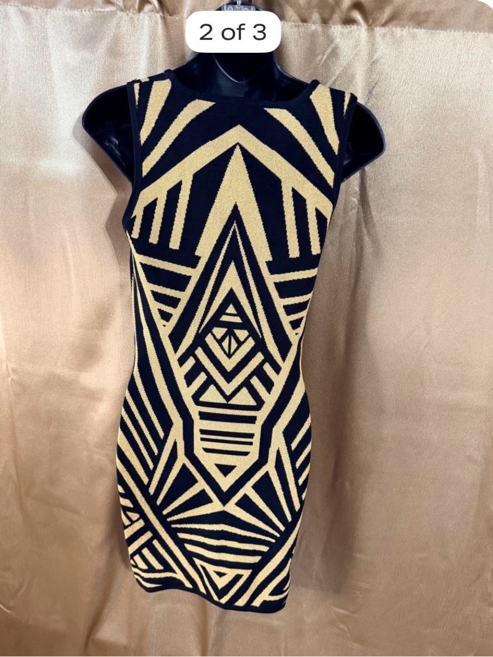 Jealous Tomato Black and Tan Geometric Sleeveless Bodycon Dress